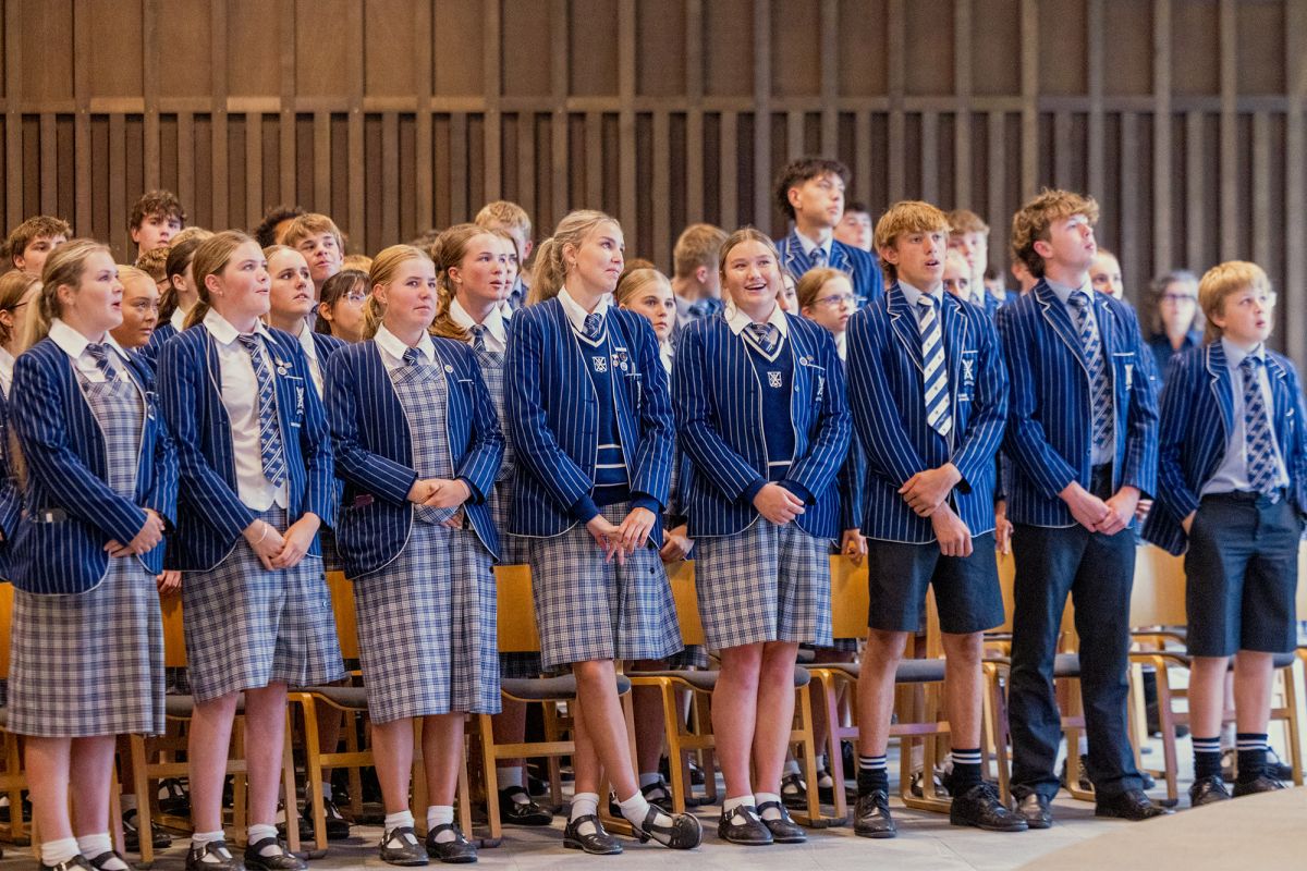 Boarding students in chapel.