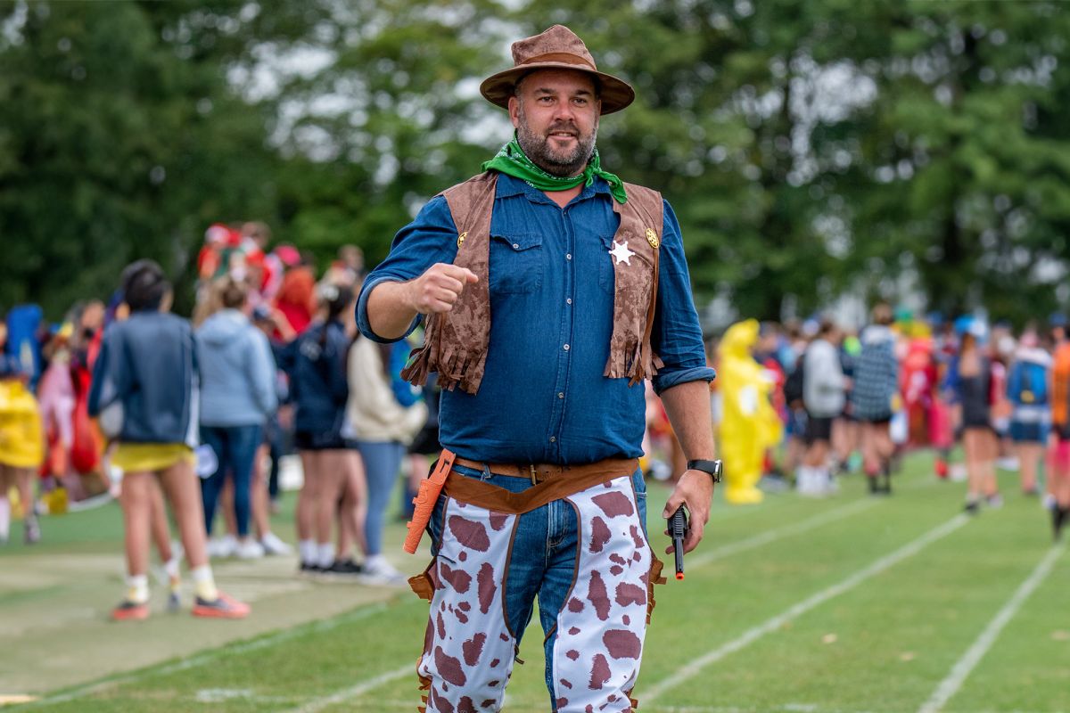 Matt Parr in costume at Athletics Day.