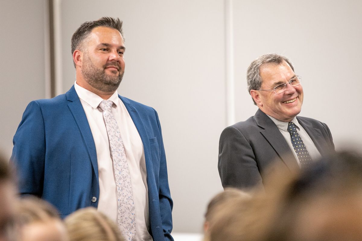 Matt Parr and Ian White at the annual boarders dinner.
