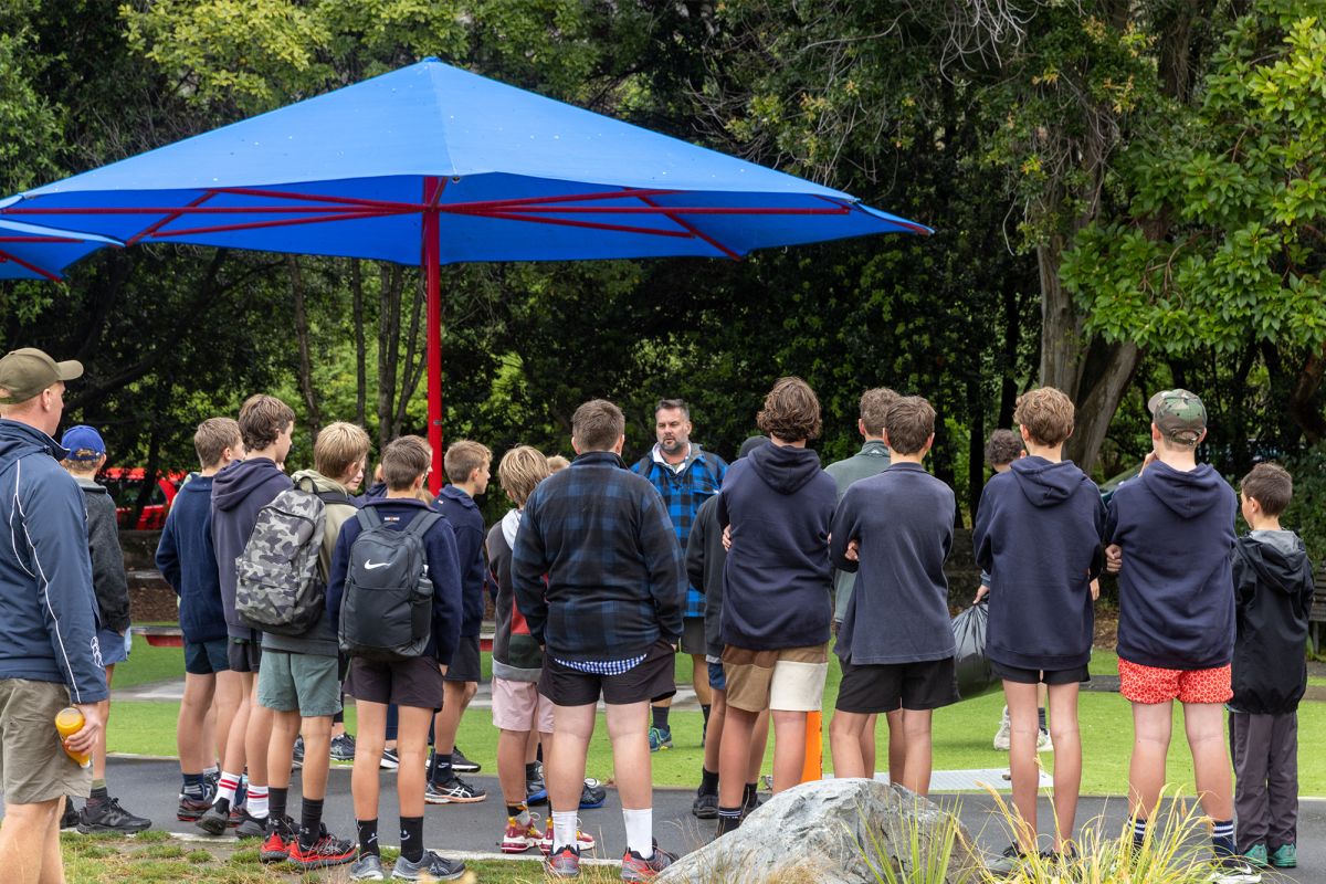 Matt Parr with new boarders at their orientation.