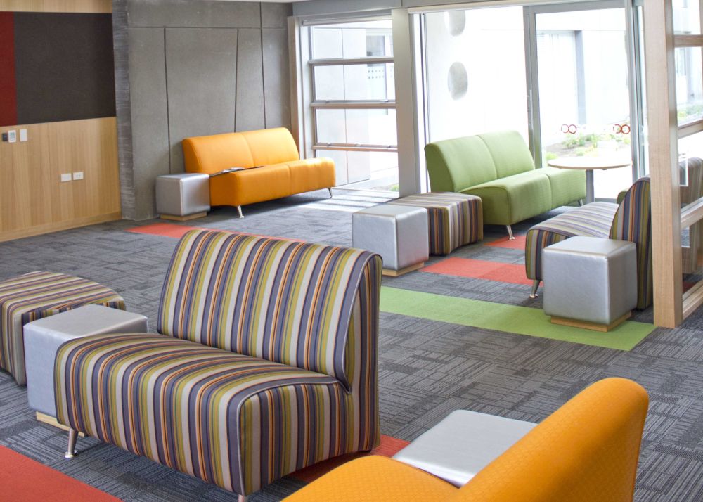 Boarding house common room with sofas