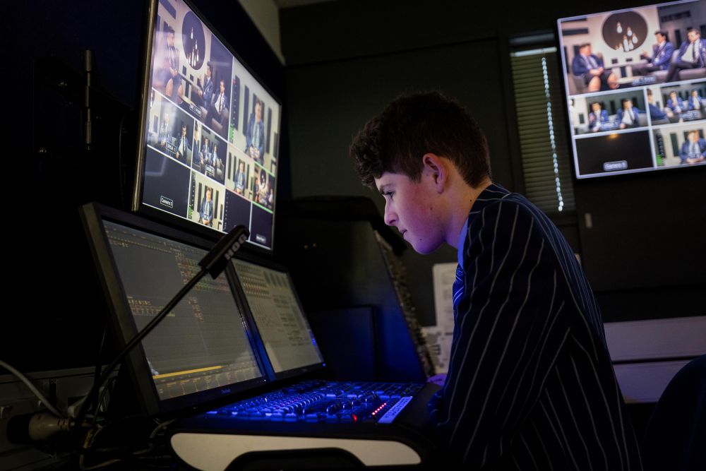 TV studio desk with student operator