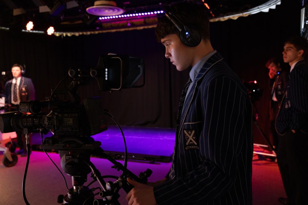 TV studio camera with student operator