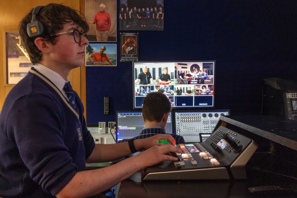TV studio desk with student operators