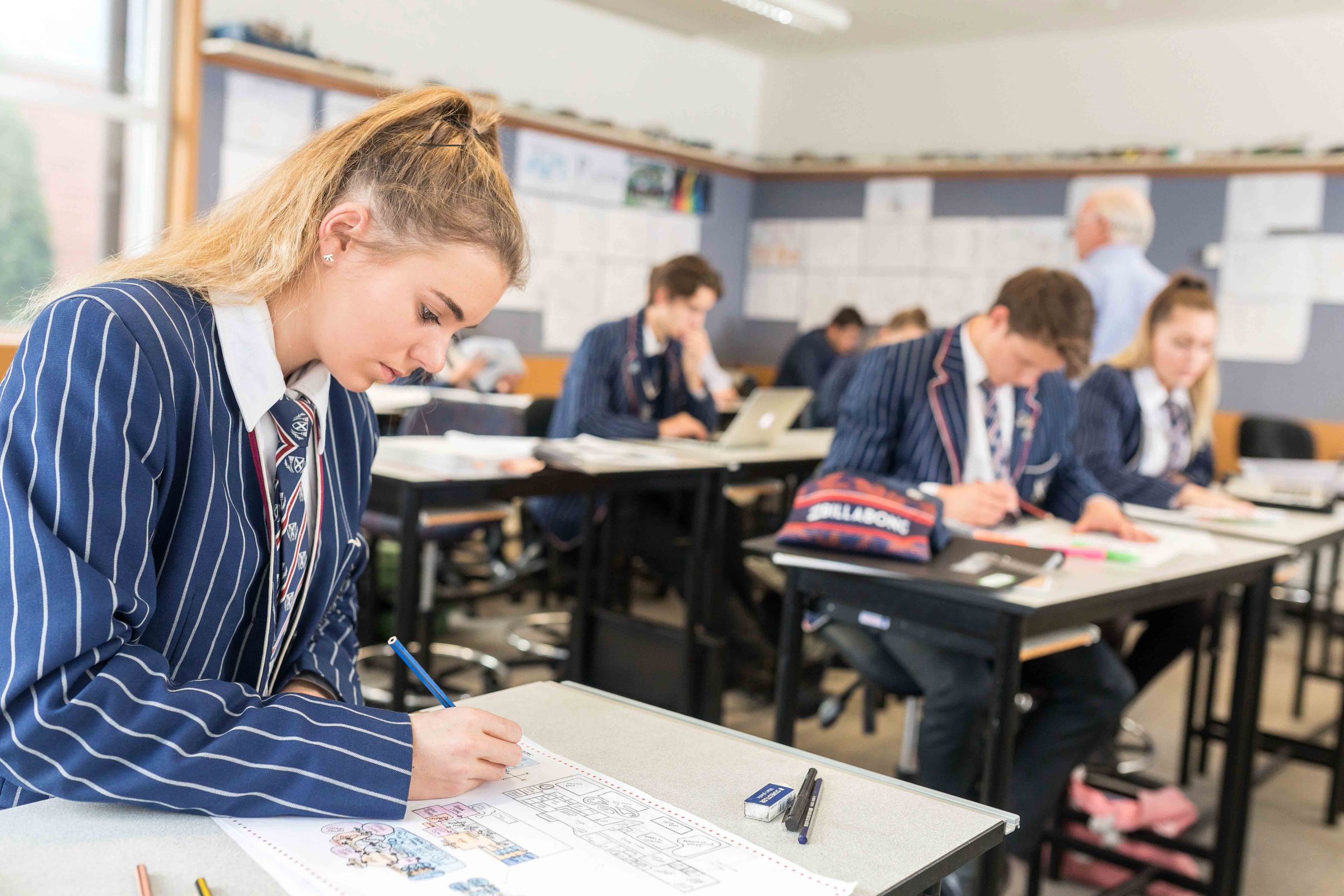 Senior students working in classroom