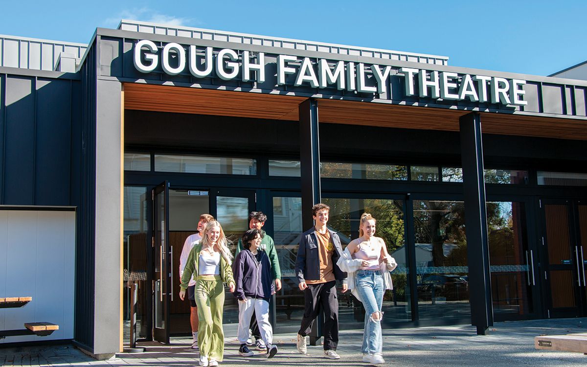 St Andrew's College students outside the Gough Family Theatre