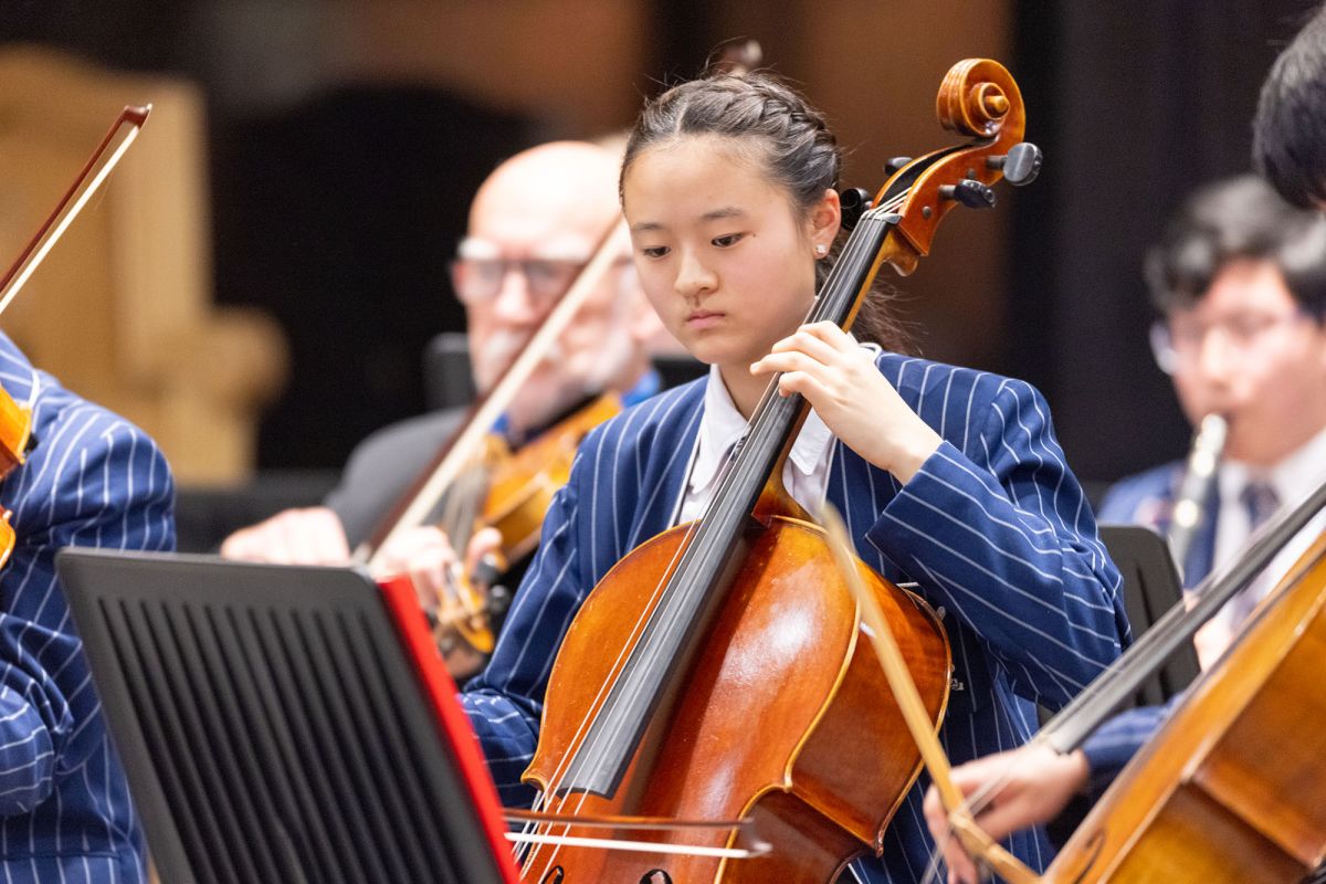 Cellist performing in the Centennial Chapel