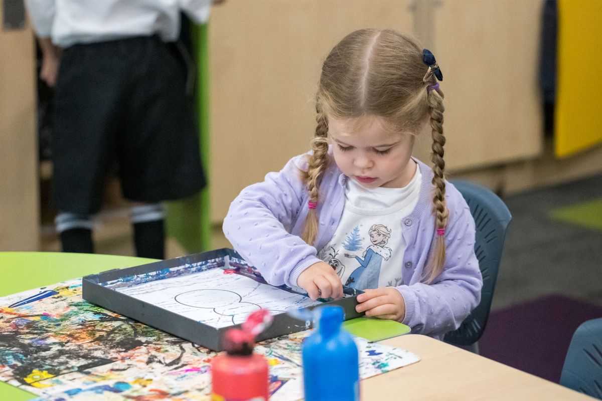 Pre-school children doing art.