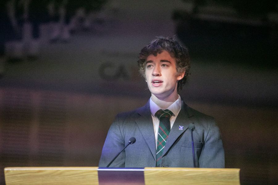 Student addressing others on hope