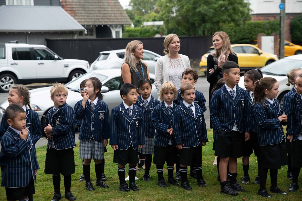 St Andrew's Preparatory school students gathering for the pancake race