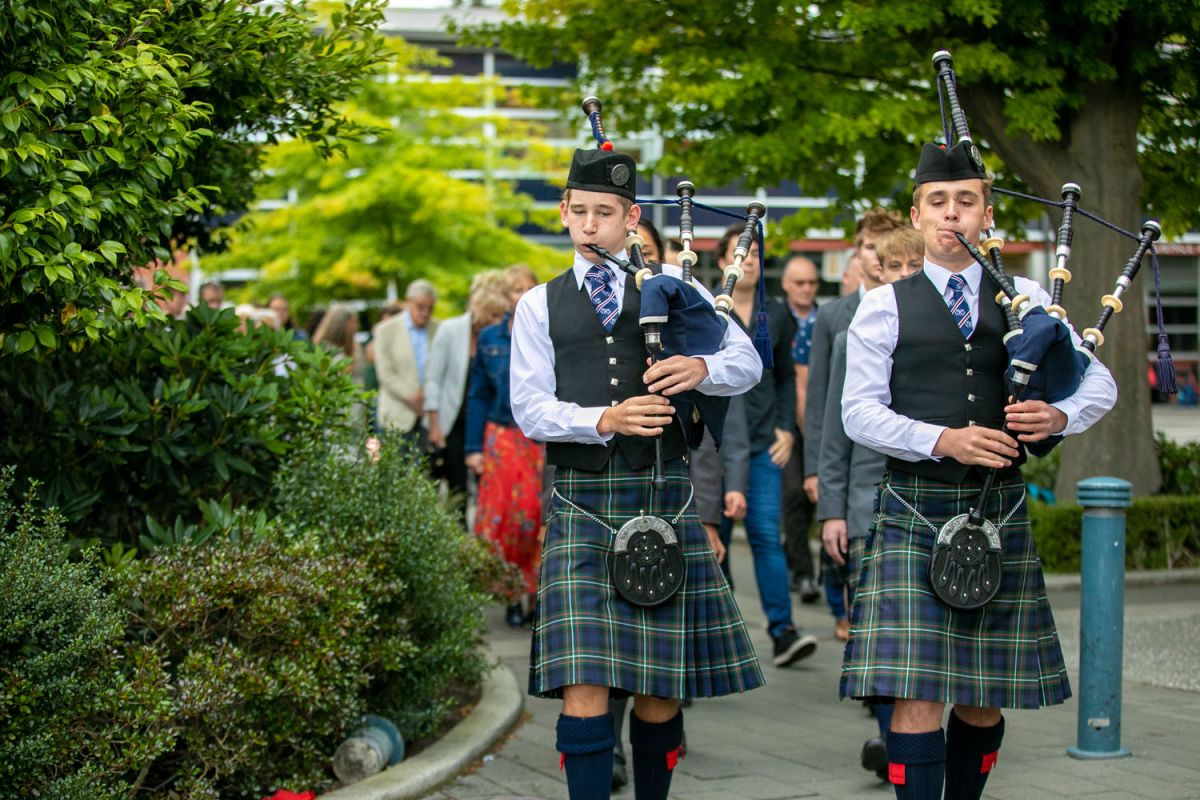 St Andrew's College Pipe Band members