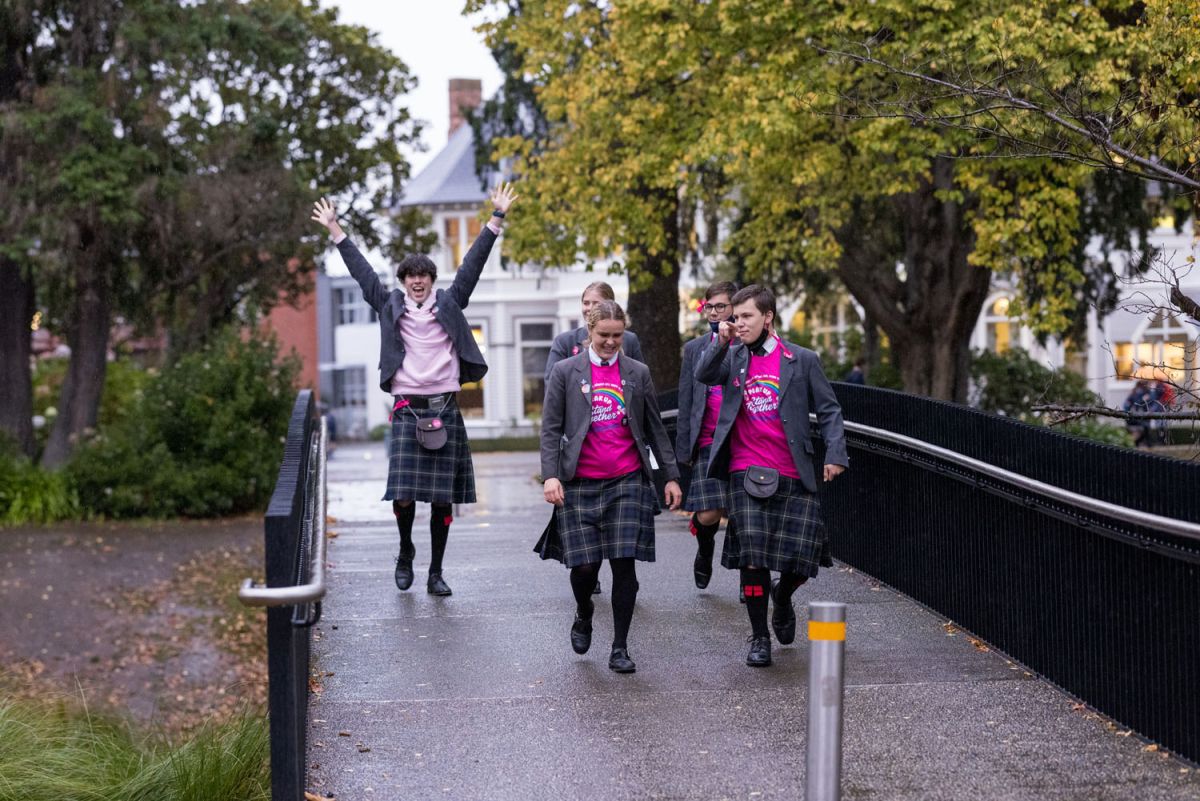 students enjoying pink shirt day