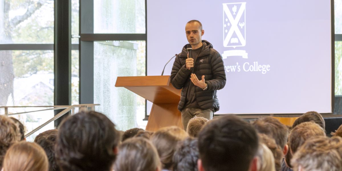 Jake Bailey presenting to students