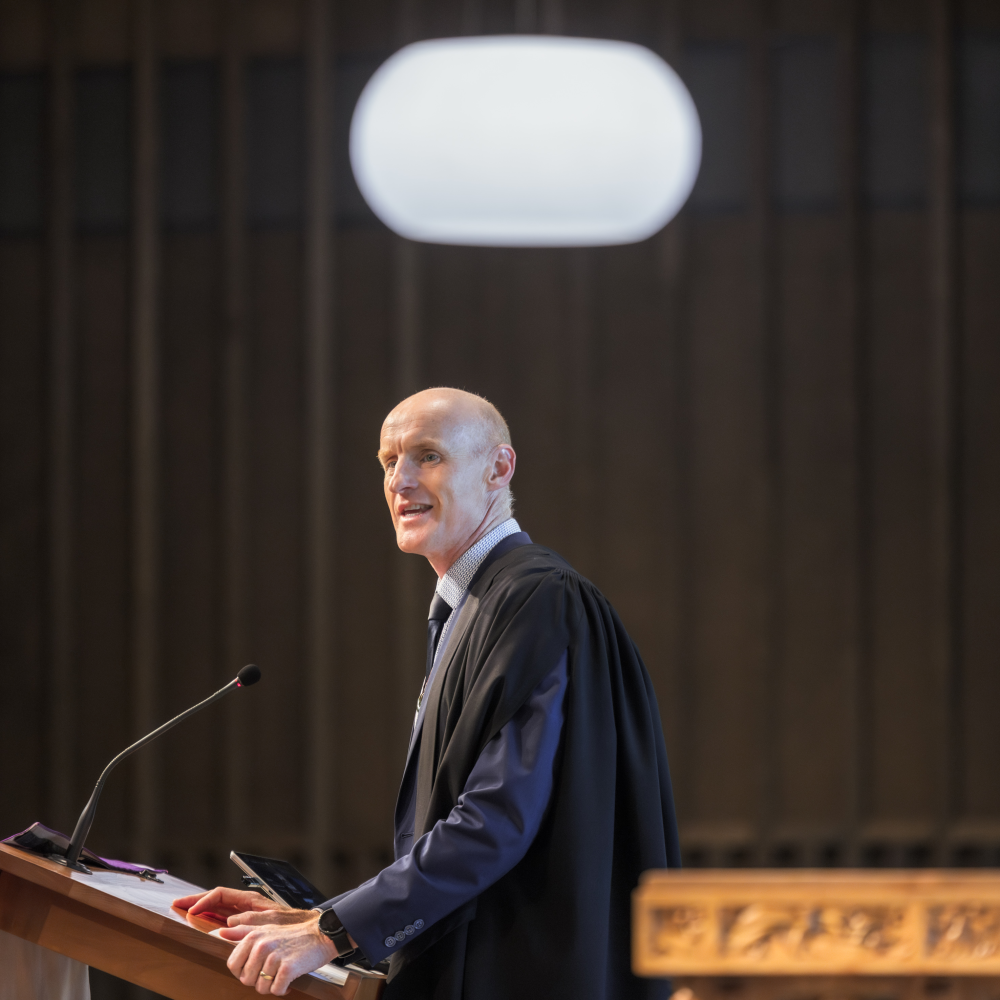 St Andrew's College Chaplain, Rev. Paul Morrow, speaking at Chapel