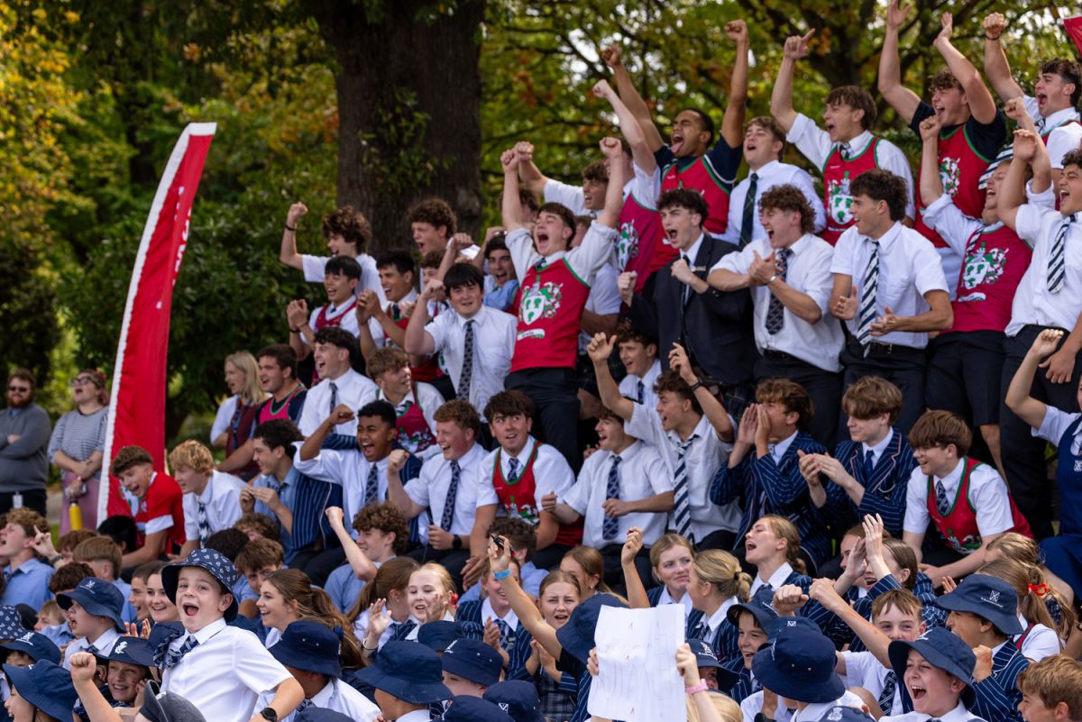 Crowd of students cheering